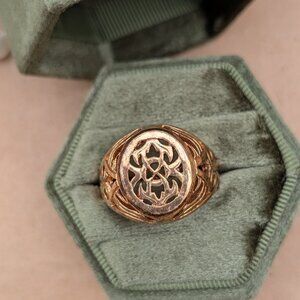 Vintage 18kt HGE gold filigree statement ring, size 12